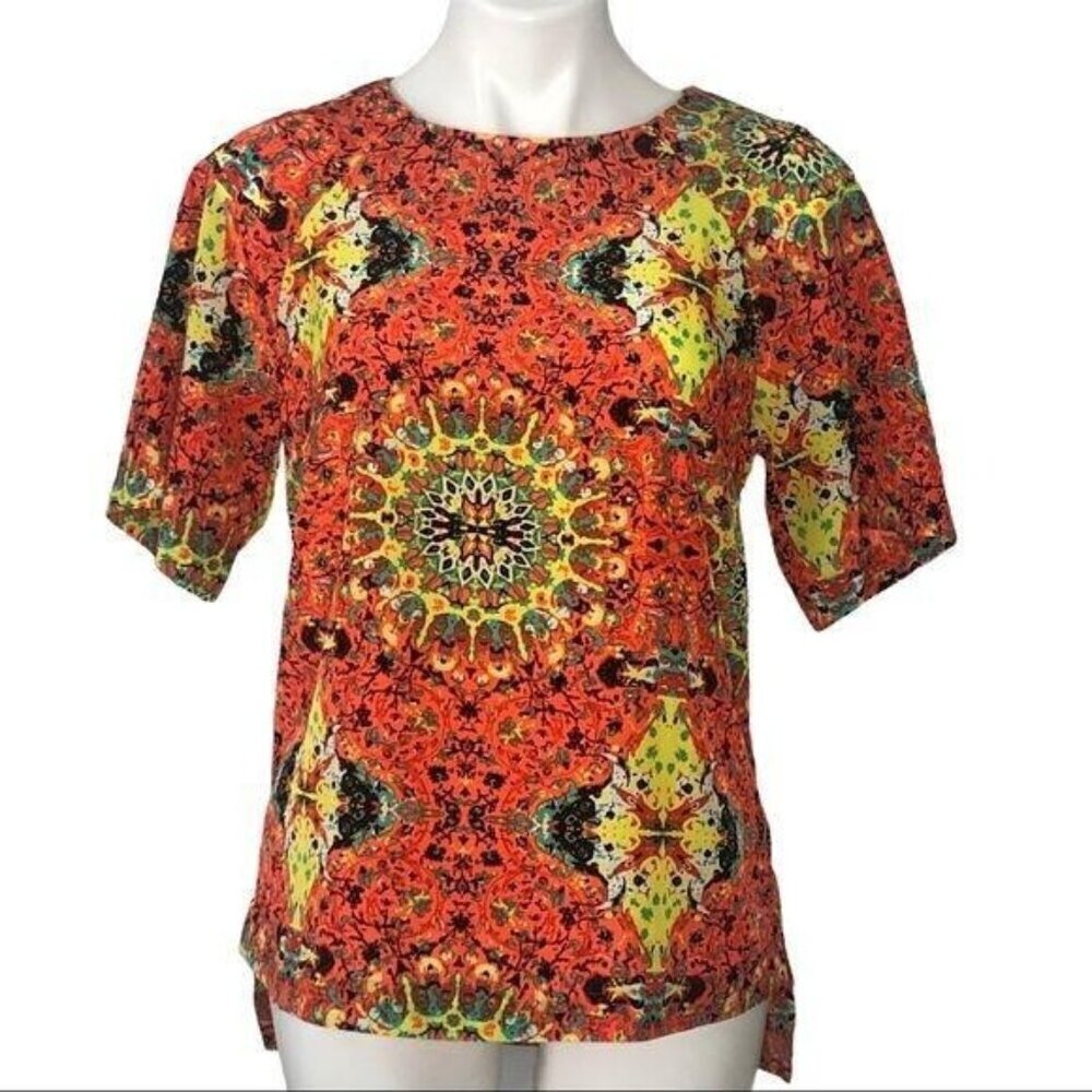 Kut From The Kloth NWT Kaleidoscope Print Short Sleeve Top S Bright Multicolor